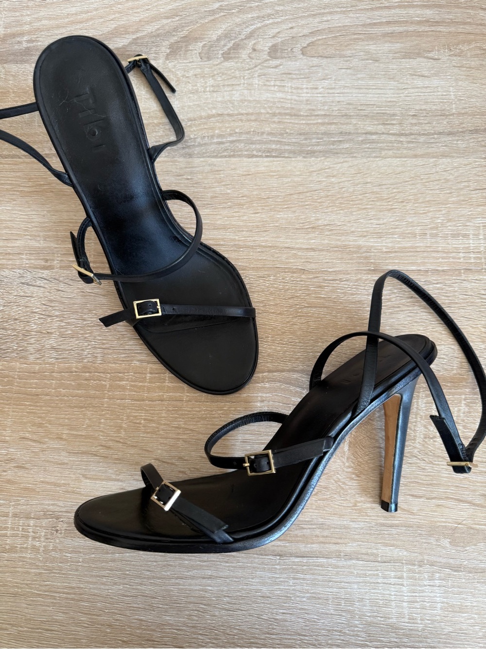Tibi black leather Strappy stiletto Heel sandals Sz 39